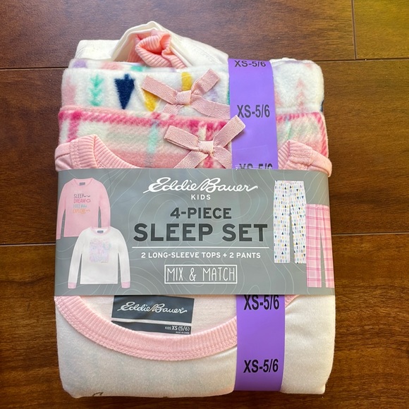 New Eddie Bauer Girls Adventure Awaits 4 Pcs Pajama Set Pink Multi Sz XS (5/6) - Picture 7 of 8